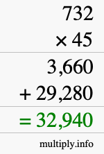 How to calculate 732 times 45 using long multiplication