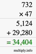 How to calculate 732 times 47 using long multiplication