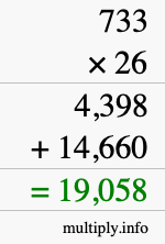 How to calculate 733 times 26 using long multiplication