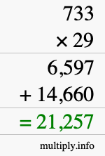 How to calculate 733 times 29 using long multiplication