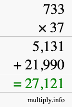 How to calculate 733 times 37 using long multiplication
