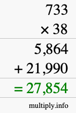 How to calculate 733 times 38 using long multiplication