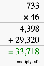 How to calculate 733 times 46 using long multiplication