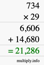 How to calculate 734 times 29 using long multiplication