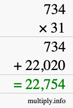 How to calculate 734 times 31 using long multiplication