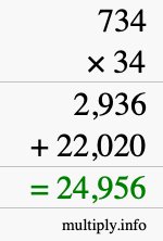 How to calculate 734 times 34 using long multiplication