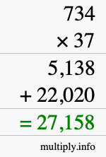 How to calculate 734 times 37 using long multiplication
