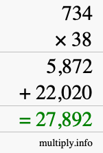 How to calculate 734 times 38 using long multiplication