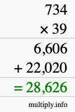 How to calculate 734 times 39 using long multiplication