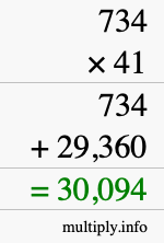 How to calculate 734 times 41 using long multiplication