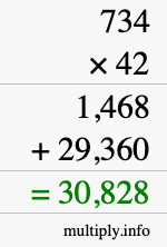 How to calculate 734 times 42 using long multiplication