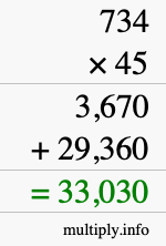 How to calculate 734 times 45 using long multiplication