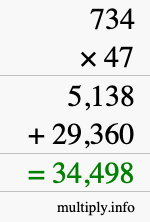 How to calculate 734 times 47 using long multiplication