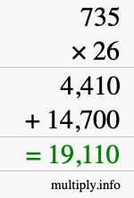 How to calculate 735 times 26 using long multiplication