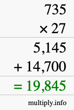 How to calculate 735 times 27 using long multiplication