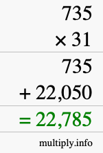 How to calculate 735 times 31 using long multiplication