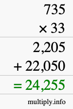 How to calculate 735 times 33 using long multiplication