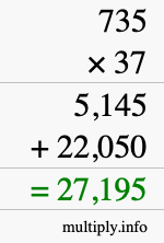 How to calculate 735 times 37 using long multiplication
