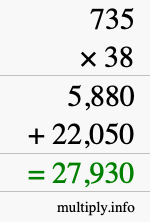How to calculate 735 times 38 using long multiplication