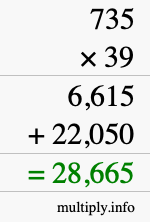How to calculate 735 times 39 using long multiplication