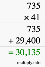 How to calculate 735 times 41 using long multiplication