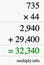 How to calculate 735 times 44 using long multiplication