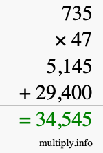 How to calculate 735 times 47 using long multiplication