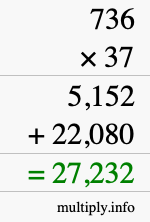 How to calculate 736 times 37 using long multiplication
