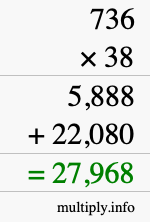 How to calculate 736 times 38 using long multiplication