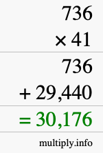 How to calculate 736 times 41 using long multiplication