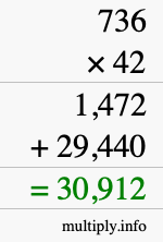 How to calculate 736 times 42 using long multiplication