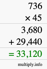 How to calculate 736 times 45 using long multiplication