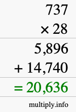 How to calculate 737 times 28 using long multiplication
