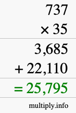 How to calculate 737 times 35 using long multiplication