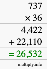 How to calculate 737 times 36 using long multiplication