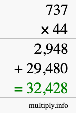 How to calculate 737 times 44 using long multiplication