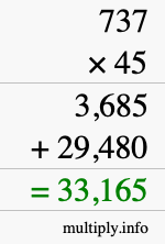 How to calculate 737 times 45 using long multiplication