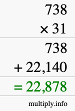 How to calculate 738 times 31 using long multiplication