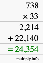 How to calculate 738 times 33 using long multiplication