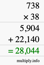 How to calculate 738 times 38 using long multiplication
