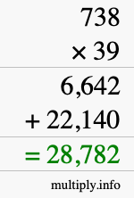 How to calculate 738 times 39 using long multiplication