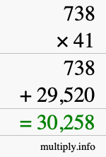 How to calculate 738 times 41 using long multiplication