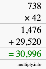 How to calculate 738 times 42 using long multiplication