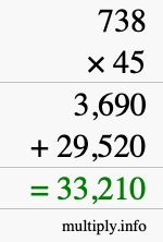 How to calculate 738 times 45 using long multiplication