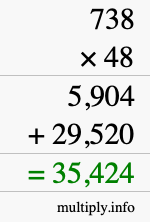 How to calculate 738 times 48 using long multiplication