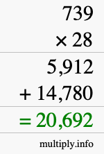 How to calculate 739 times 28 using long multiplication How to calculate 739 times 28 using long multiplication