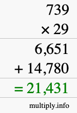 How to calculate 739 times 29 using long multiplication