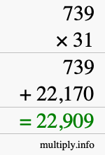 How to calculate 739 times 31 using long multiplication