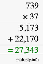 How to calculate 739 times 37 using long multiplication