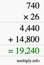 How to calculate 740 times 26 using long multiplication How to calculate 740 times 26 using long multiplication